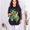 Plus size πουκάμισο με δαντελένια μανίκια και εξωτικό μοτίβο-μαύρο-κωδ 81858-1