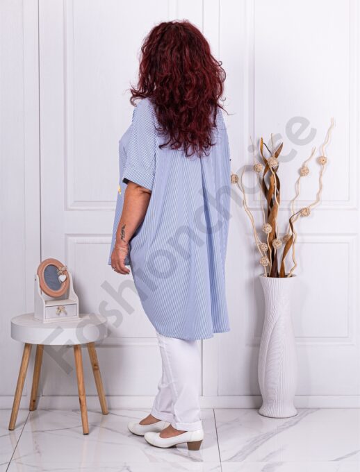 Plus size ριγέ πουκάμισο με απλικέ λουλούδια-κωδ 600