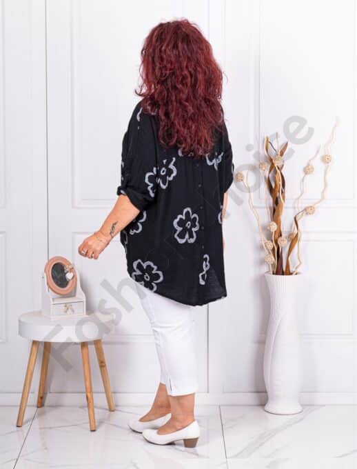 Plus size ασύμμετρη μπλούζα με φλοράλ σχέδιο-μαύρο-κωδ 10057