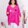 Plus size μπλούζα με απλικέ και επιγραφή-φούξια-κωδ 2891-5