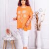 Plus size βαμβακερή-λινή μπλούζα με απλικέ-πορτοκαλί-κωδ 9660-1