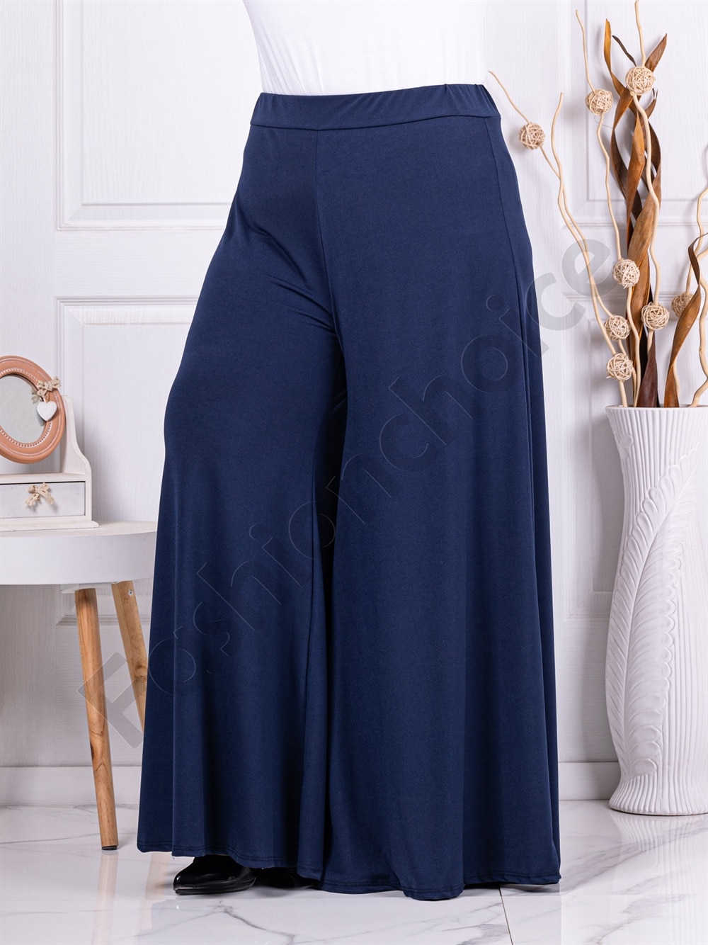 Plus size παντελόνι σε φαρδιά γραμμή-μπλε-κωδ 5359-1