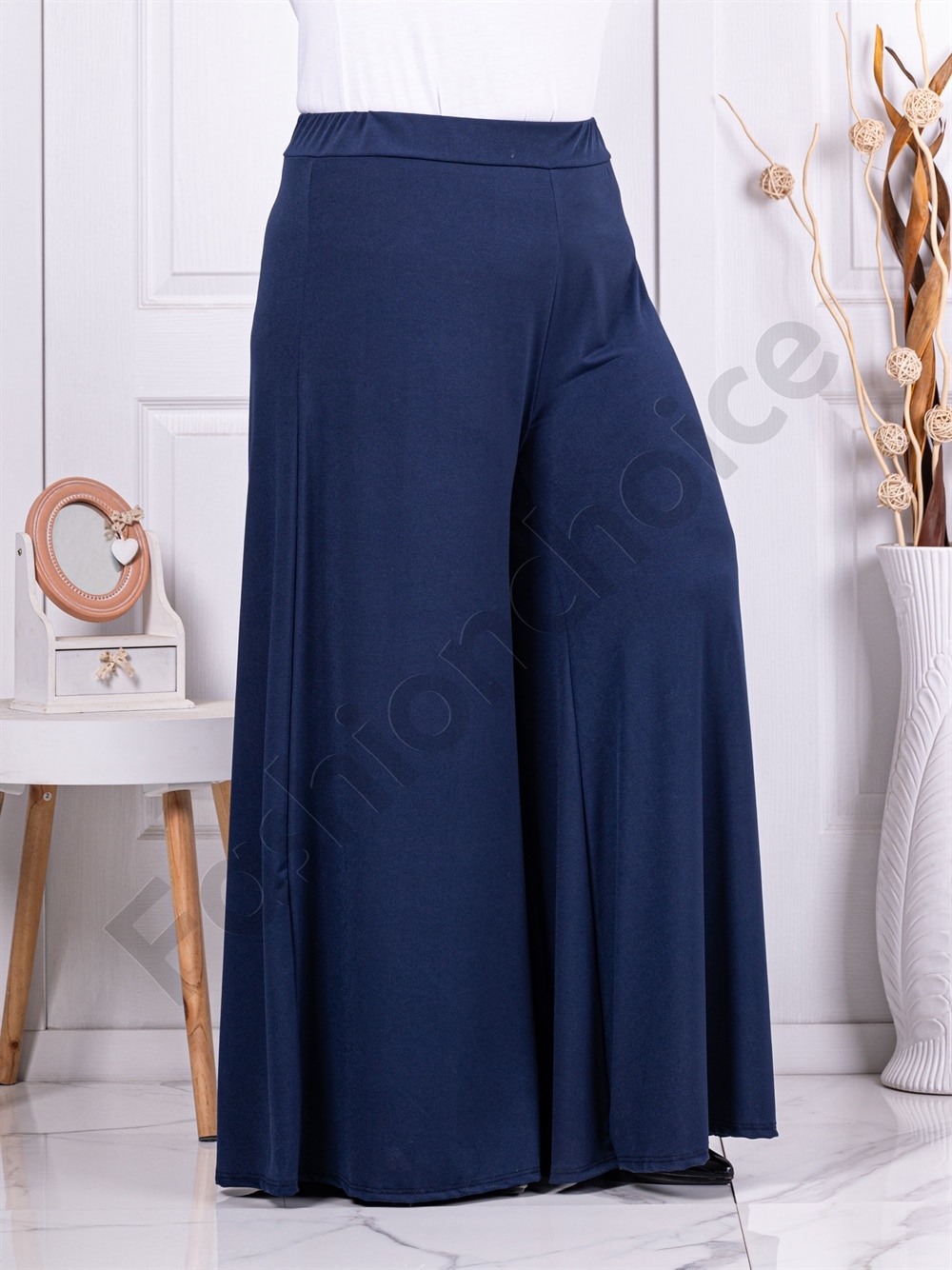 Plus size παντελόνι σε φαρδιά γραμμή-μπλε-κωδ 5359-1