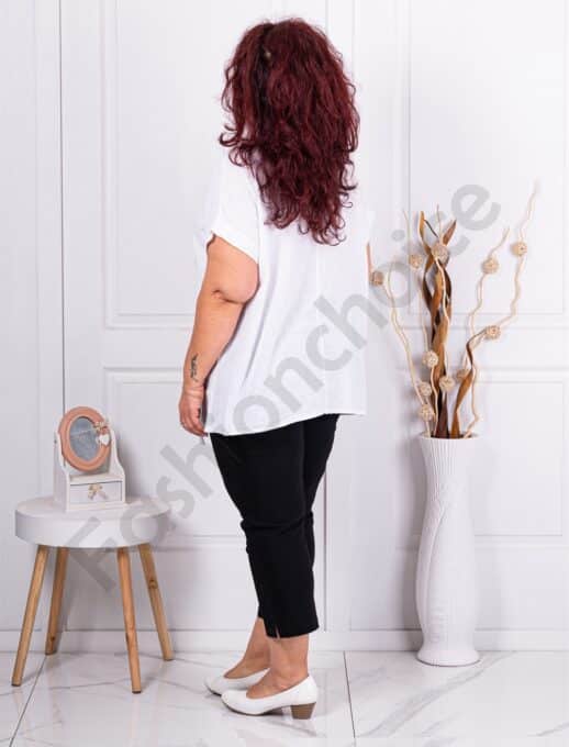 Plus size βαμβακερή-λινή μπλούζα με απλικέ-λευκό-κωδ 9660-2