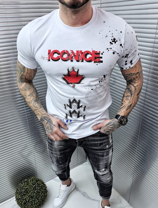 Ανδρικό T-shirt με τύπωμα Iconice-λευκό-κωδ 241350-25