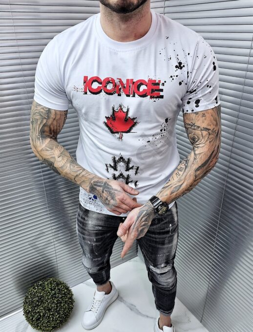 Ανδρικό T-shirt με τύπωμα Iconice-λευκό-κωδ 241350-25