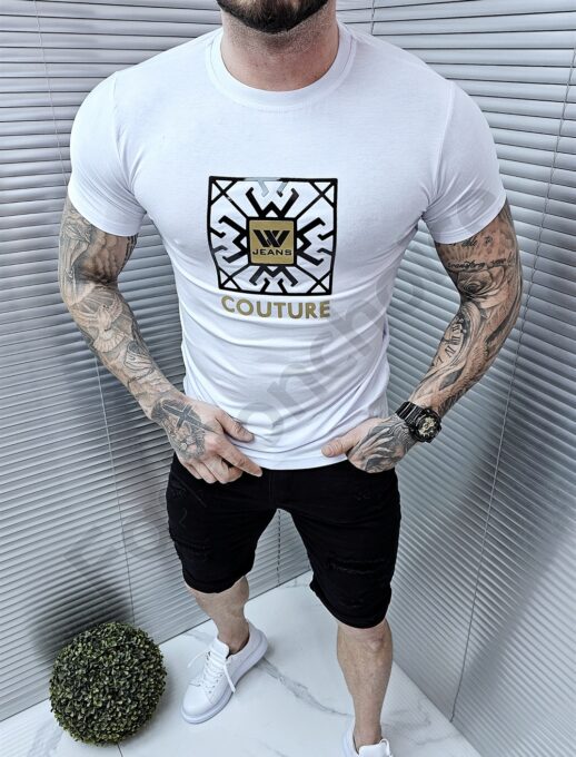 Ανδρικό T-shirt με χρυσή επιγραφή Couture-λευκό-κωδ 1354-13