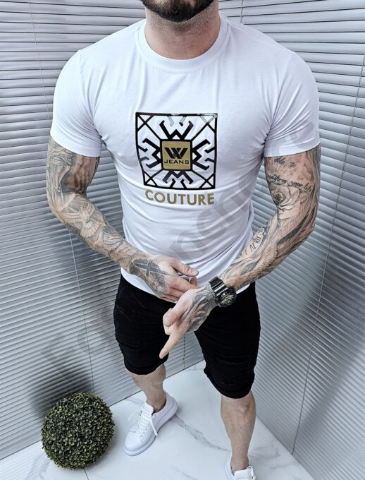 Ανδρικό T-shirt με χρυσή επιγραφή Couture-λευκό-κωδ 1354-13