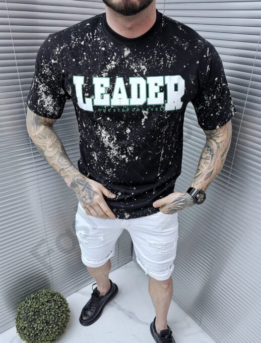 Ανδρικό T-shirt με πιτσιλιές Leader-μαύρο-κωδ 7722