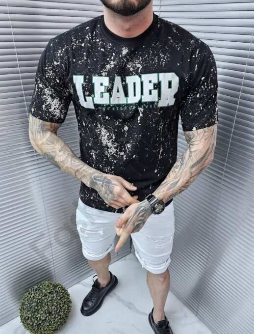 Ανδρικό T-shirt με πιτσιλιές Leader-μαύρο-κωδ 7722