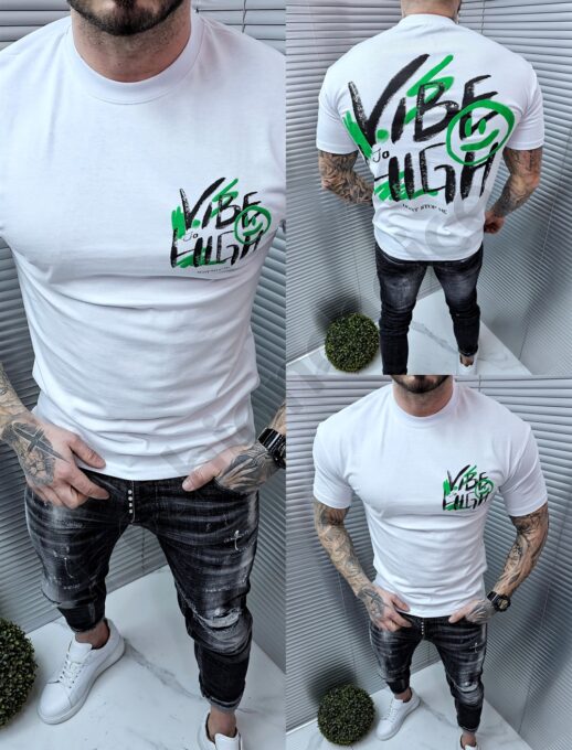 Ανδρικό T-shirt με τύπωμα Vibe-λευκό-κωδ 241350-1