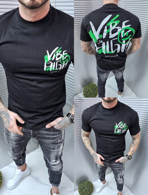 Ανδρικό T-shirt με τύπωμα Vibe-μαύρο-κωδ 241350