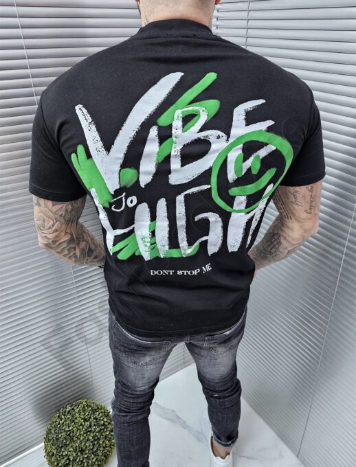 Ανδρικό T-shirt με τύπωμα Vibe-μαύρο-κωδ 241350