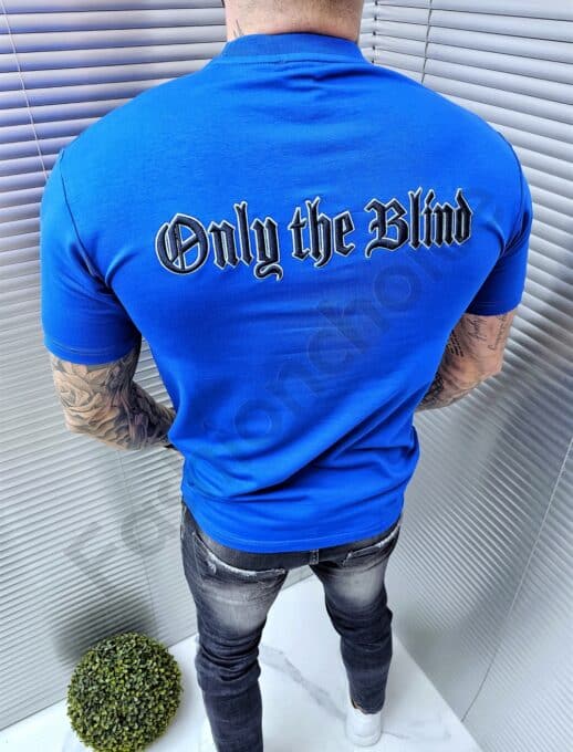 Ανδρικό T-shirt με κεντημένη επιγραφή-μπλε-κωδ 3147-2