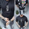 Ανδρικό T-shirt με χρωματιστό τύπωμα-μαύρο-κωδ 1130
