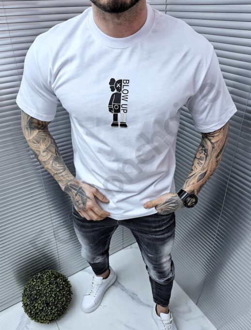 Ανδρικό T-shirt με χρωματιστό τύπωμα-λευκό-κωδ 1130-1