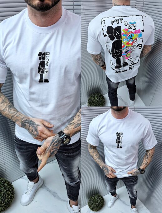Ανδρικό T-shirt με χρωματιστό τύπωμα-λευκό-κωδ 1130-1