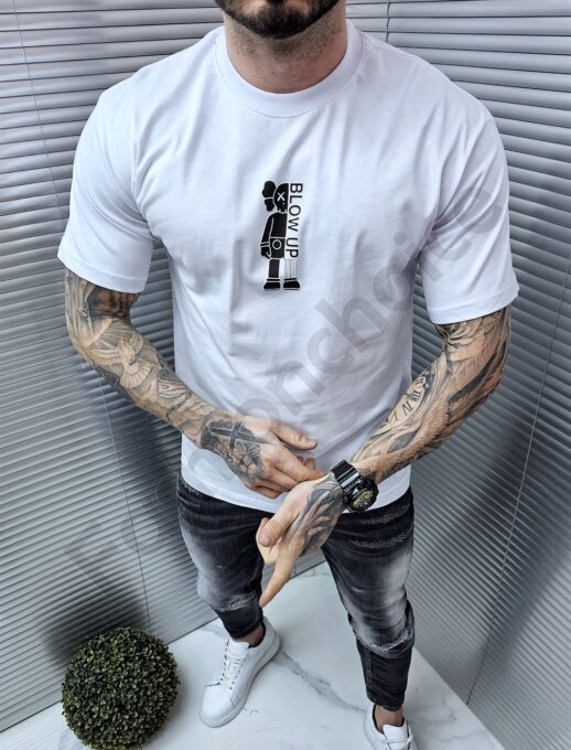 Ανδρικό T-shirt με χρωματιστό τύπωμα-λευκό-κωδ 1130-1