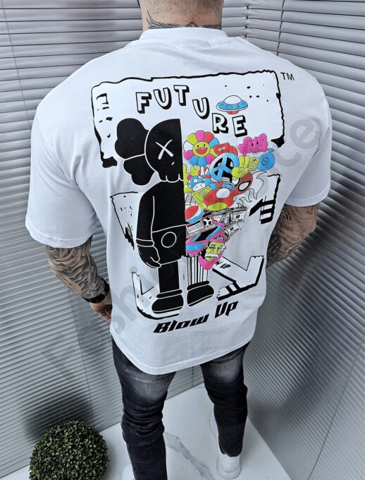 Ανδρικό T-shirt με χρωματιστό τύπωμα-λευκό-κωδ 1130-1