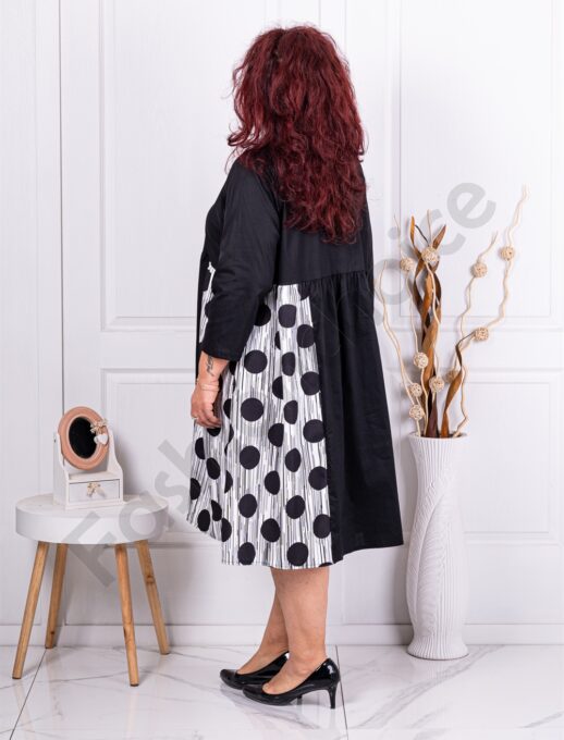 Plus size φόρεμα με πουά και απλικέ λουλούδι-κωδ 3057