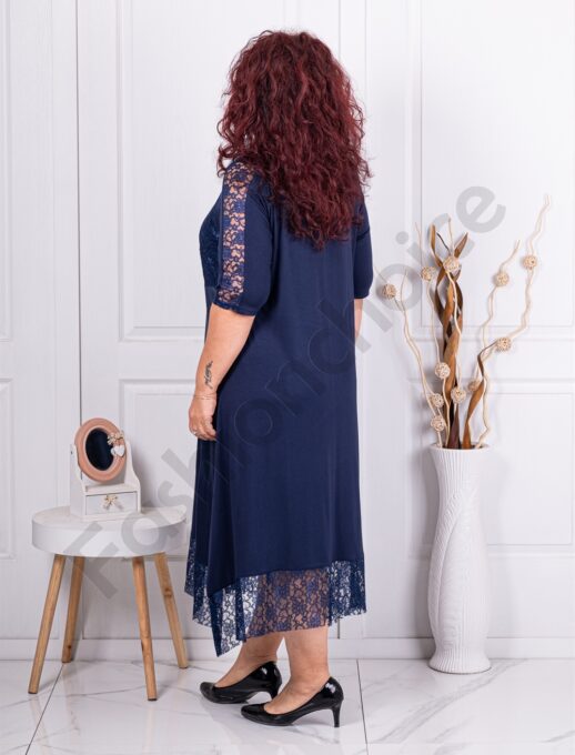 Plus size φόρεμα από συνδυασμό υφασμάτων-μπλε-κωδ 885-1