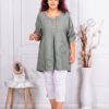 Plus size τουνίκ με διακοσμητικά κουμπιά-χακί-κωδ 10683-2