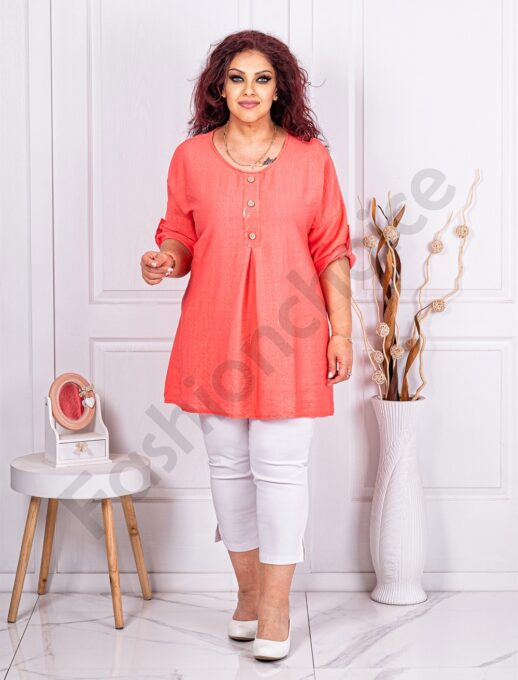 Plus size τουνίκ με διακοσμητικά κουμπιά-κοραλί-κωδ 10683-3