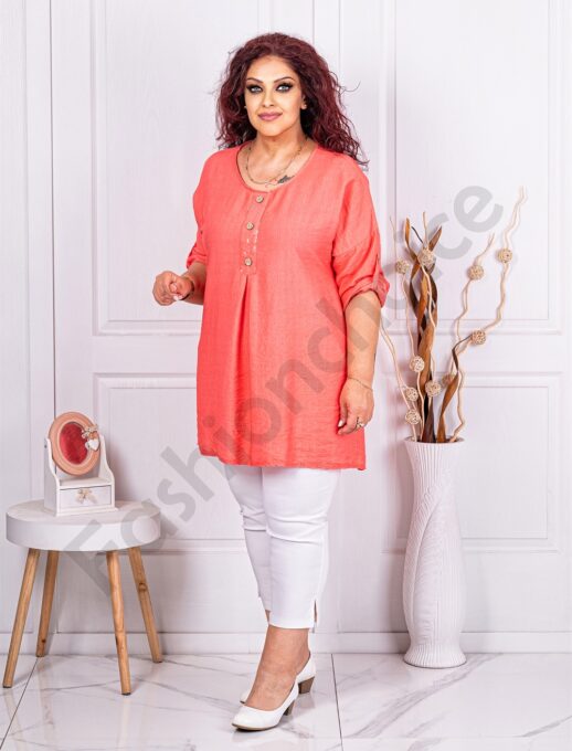 Plus size τουνίκ με διακοσμητικά κουμπιά-κοραλί-κωδ 10683-3