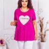 Plus size μπλούζα με απλικέ καρδιά-φούξια-κωδ 9947-2