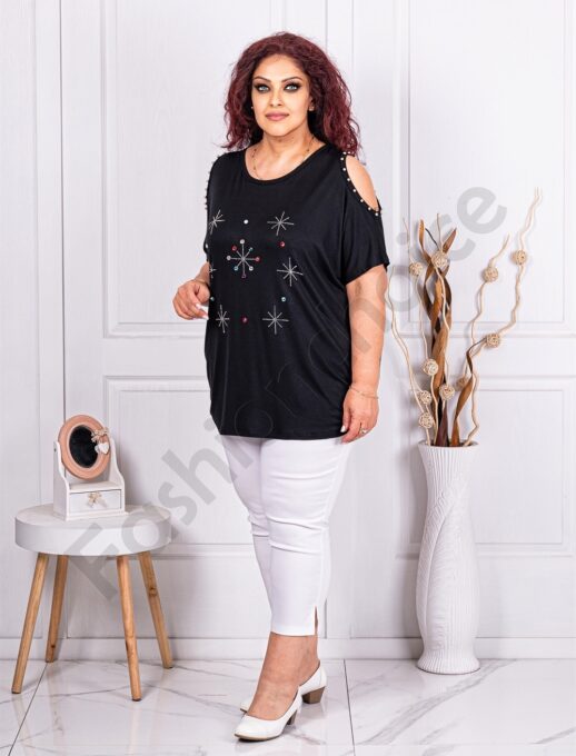 Plus size μπλούζα με άνοιγμα στους ώμους-μαύρο-κωδ 9927