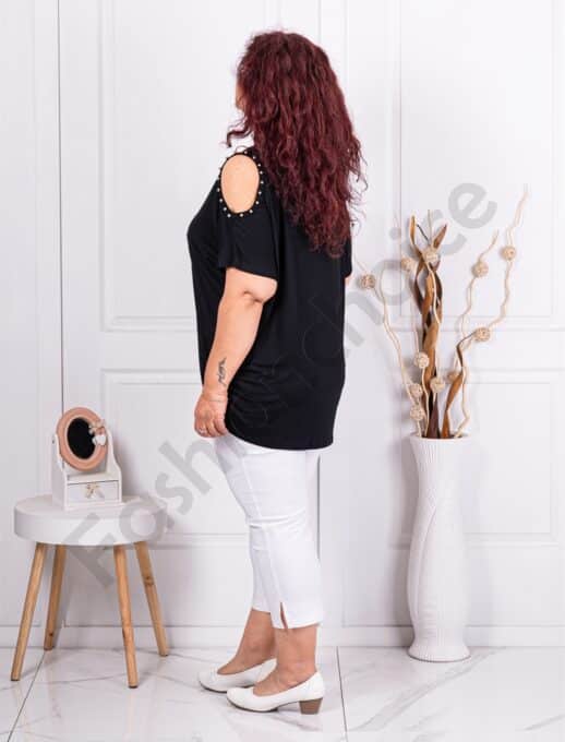 Plus size μπλούζα με άνοιγμα στους ώμους-μαύρο-κωδ 9927