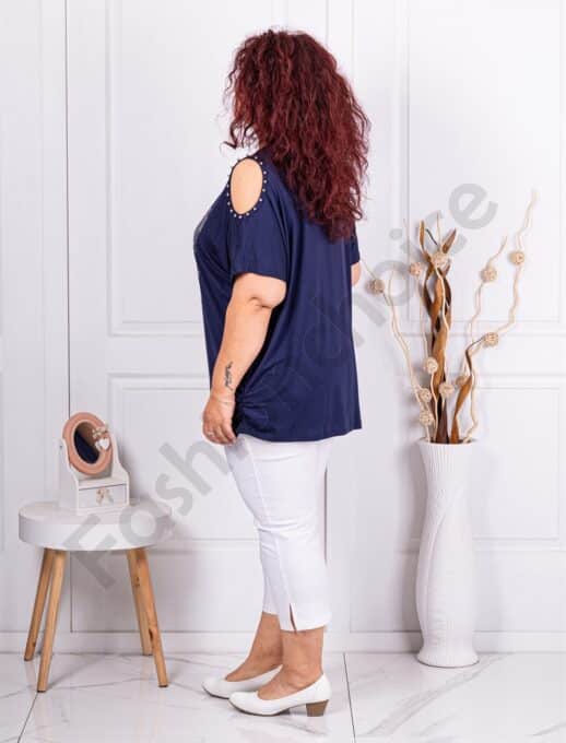 Plus size μπλούζα με άνοιγμα στους ώμους-μπλε-κωδ 9952-1