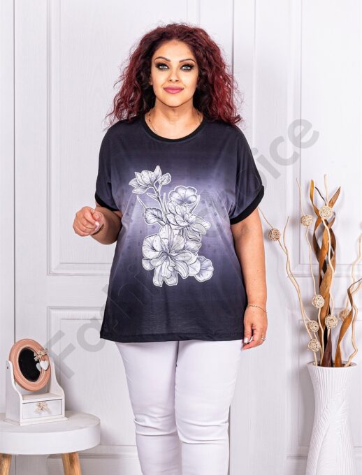 Plus size μπλούζα με τύπωμα και στρας-μαύρο-κωδ 2686