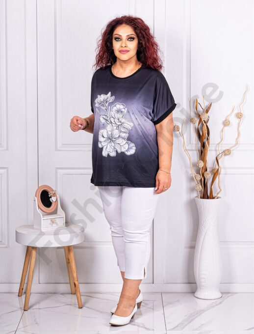 Plus size μπλούζα με τύπωμα και στρας-μαύρο-κωδ 2686