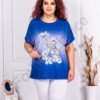 Plus size μπλούζα με τύπωμα και στρας-μπλε ρουά-κωδ 2686-1