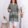 Plus size δαντελένια τουνίκ με βολάν και V λαιμόκοψη-χακί-κωδ 1293-4