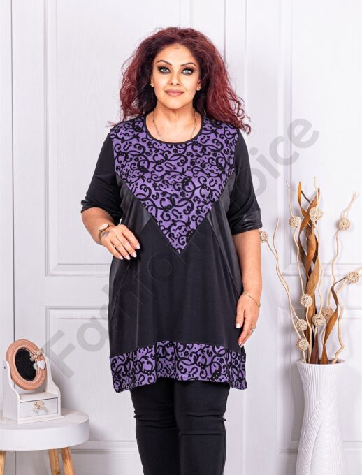 Plus size τουνίκ με βελούδινα μοτίβα-λιλά-κωδ 1407-1