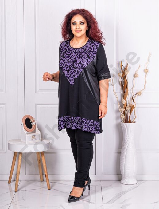 Plus size τουνίκ με βελούδινα μοτίβα-λιλά-κωδ 1407-1