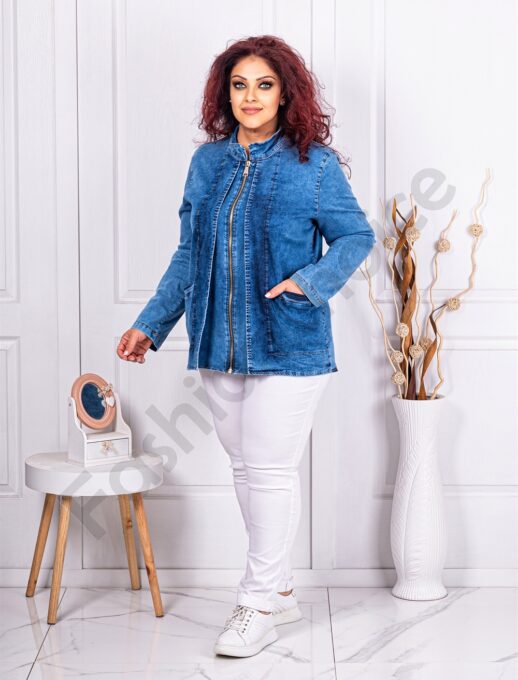 Plus size jacket σε μπλε denim-κωδ 4001