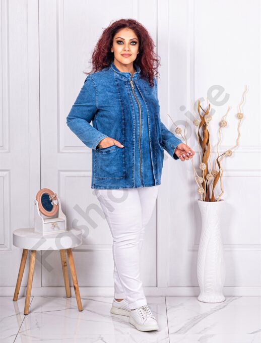 Plus size jacket σε μπλε denim-κωδ 4001