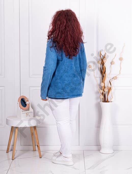 Plus size jacket σε μπλε denim-κωδ 4001