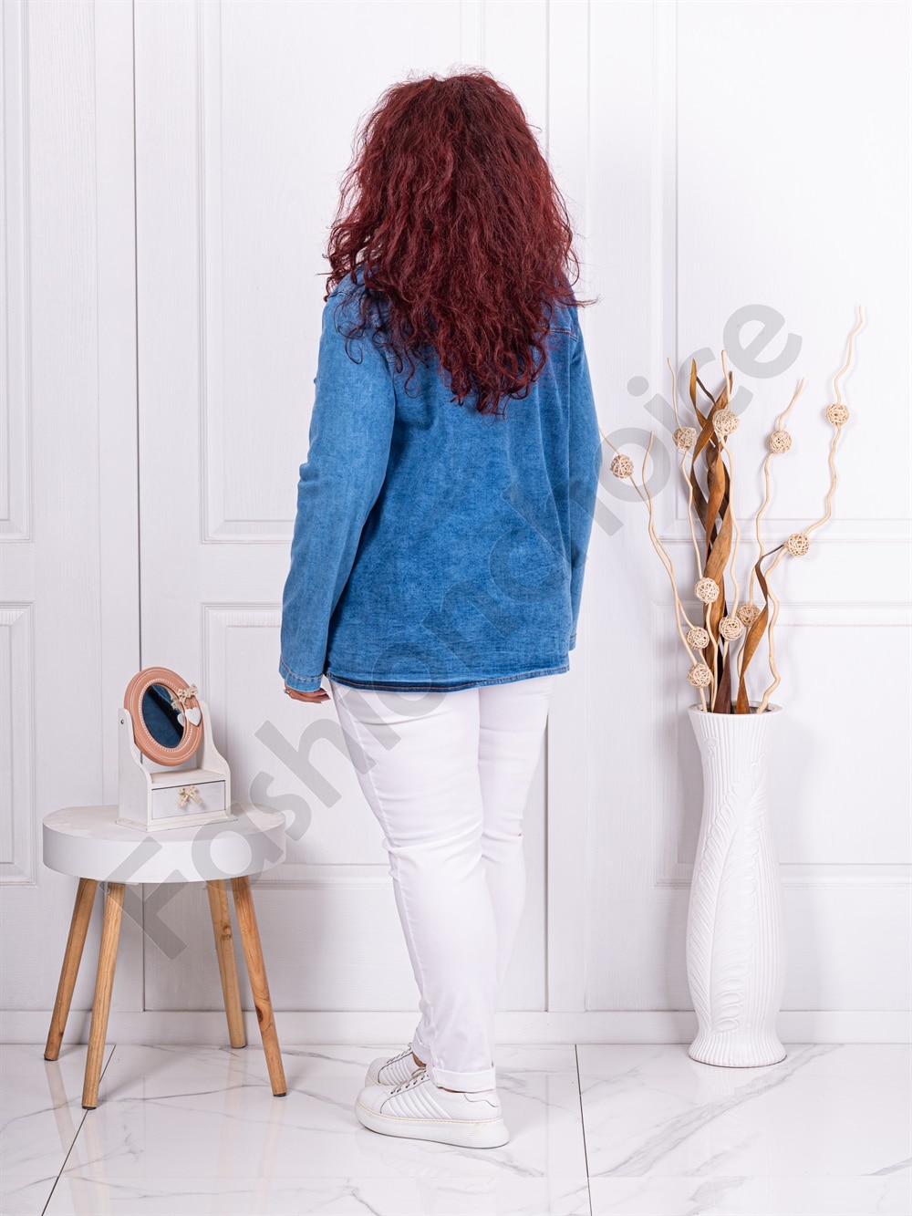 Plus size jacket σε μπλε denim-κωδ 4001