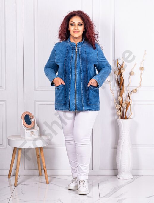 Plus size jacket σε μπλε denim-κωδ 4001