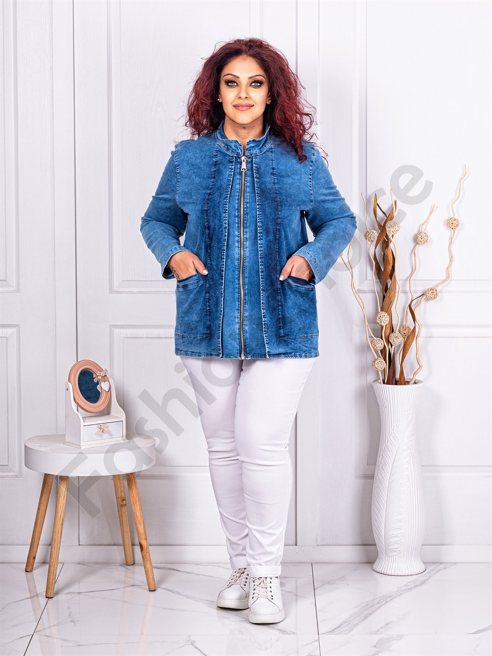 Plus size jacket σε μπλε denim-κωδ 4001