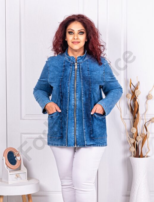 Plus size jacket σε μπλε denim-κωδ 4001