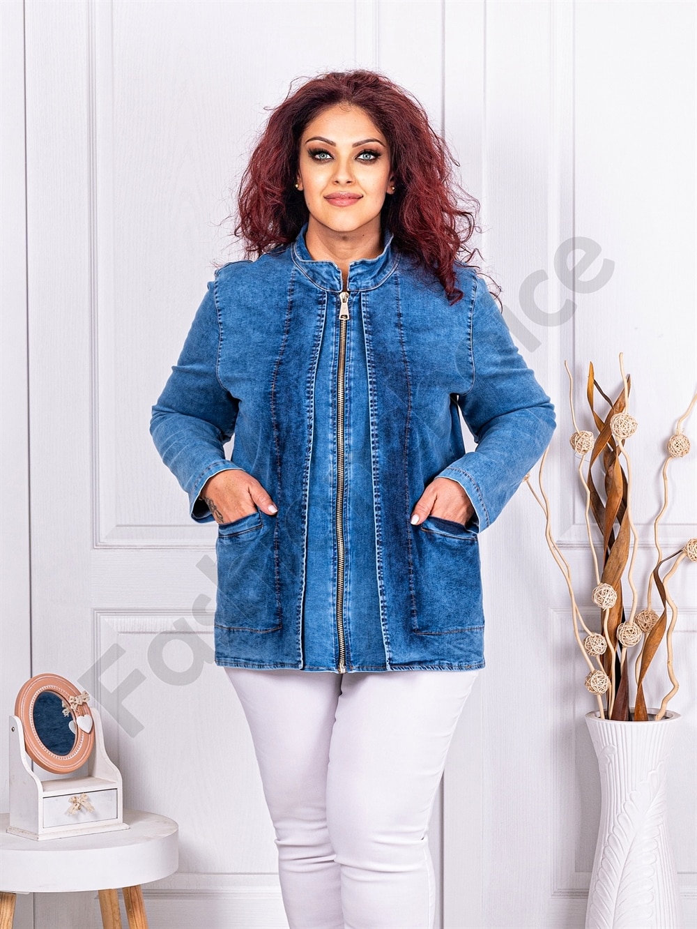 Plus size jacket σε μπλε denim-κωδ 4001