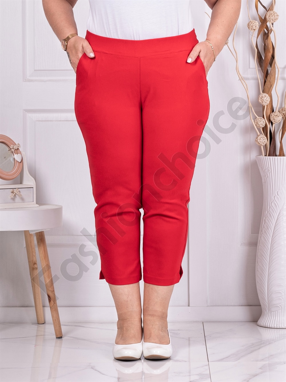 Plus size παντελόνι κάπρι σε κόκκινο-κωδ 24238-3
