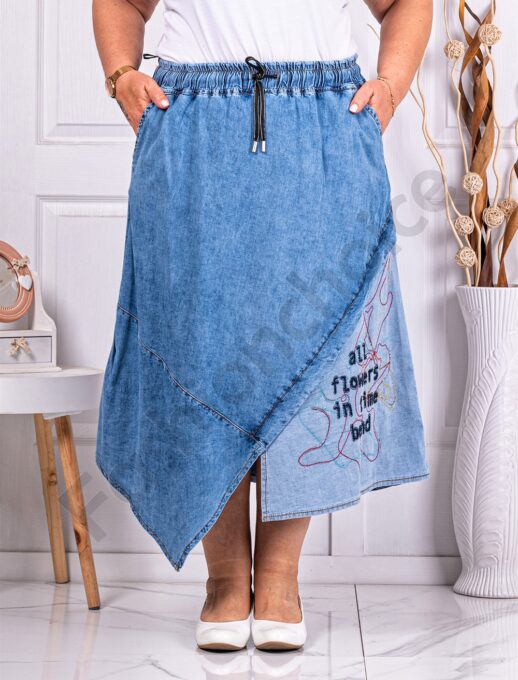 Plus size ασύμμετρη τζιν φούστα-κωδ 4010
