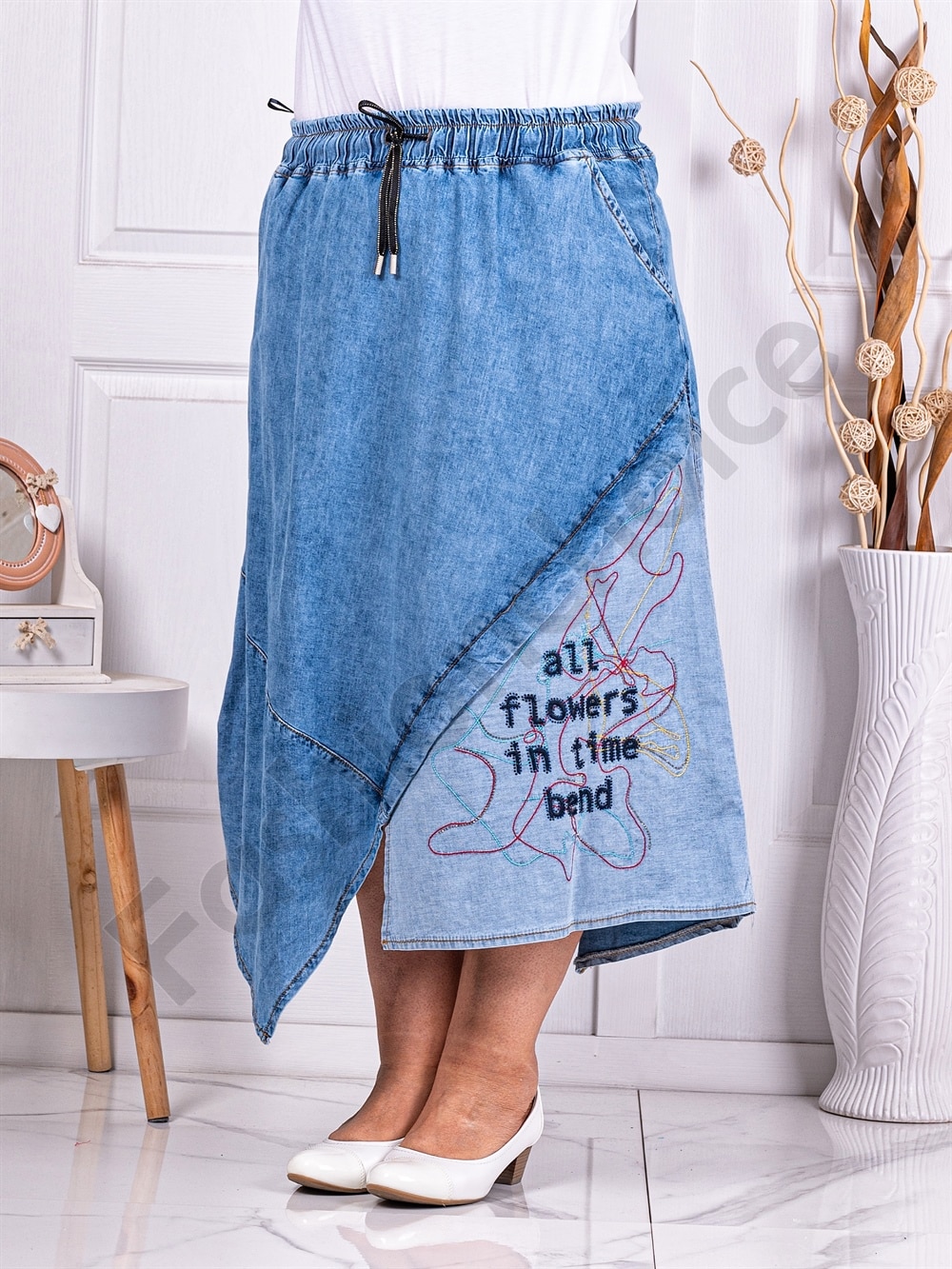 Plus size ασύμμετρη τζιν φούστα-κωδ 4010