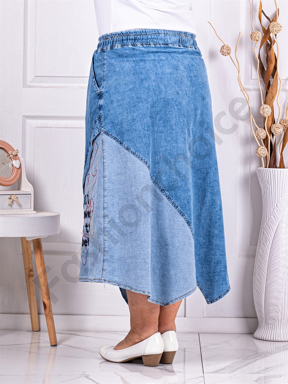 Plus size ασύμμετρη τζιν φούστα-κωδ 4010